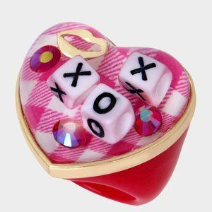 NWT Betsey Johnson "XoX Gingham" Heart Ring | Resin Jewelry | Valentine's Day